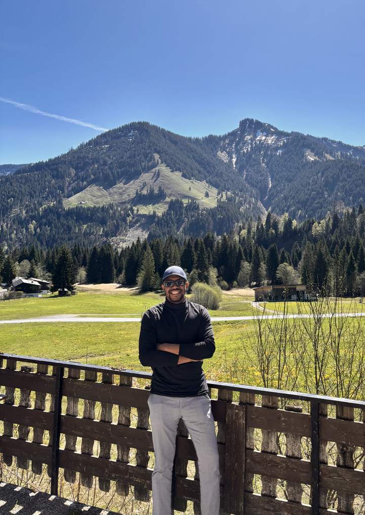 Okey in front of the mountains near Dornbirn, Austria